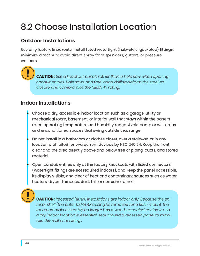 Kora installation manual page 44: 8.2 Choosing the Location