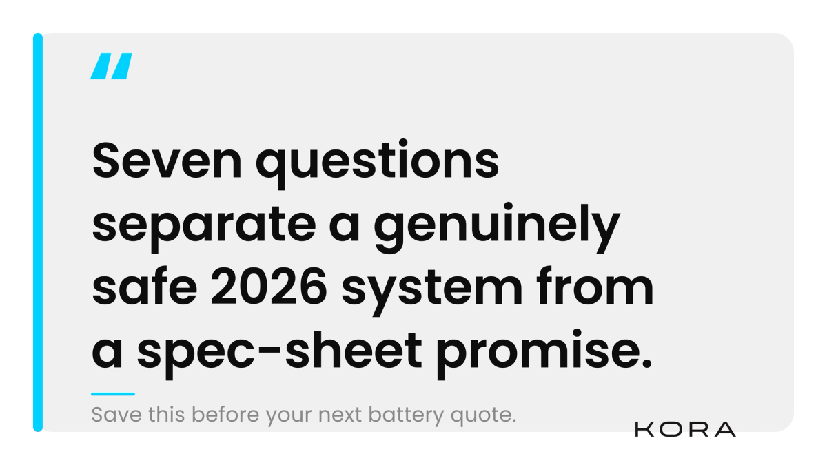 Quote card listing the seven-question home battery safety checklist theme.