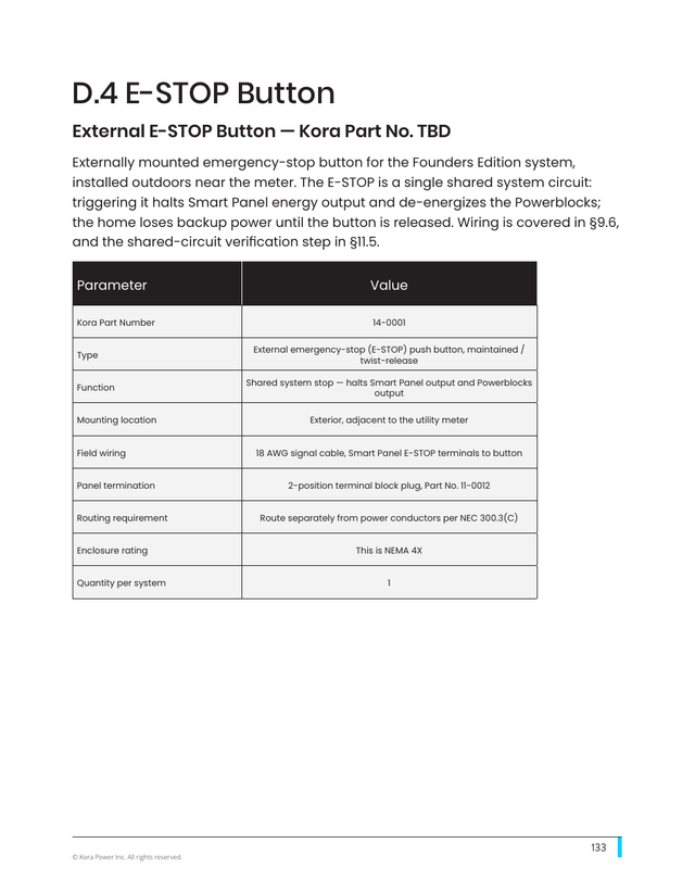 Kora installation manual page 133: D.4 E-STOP Button