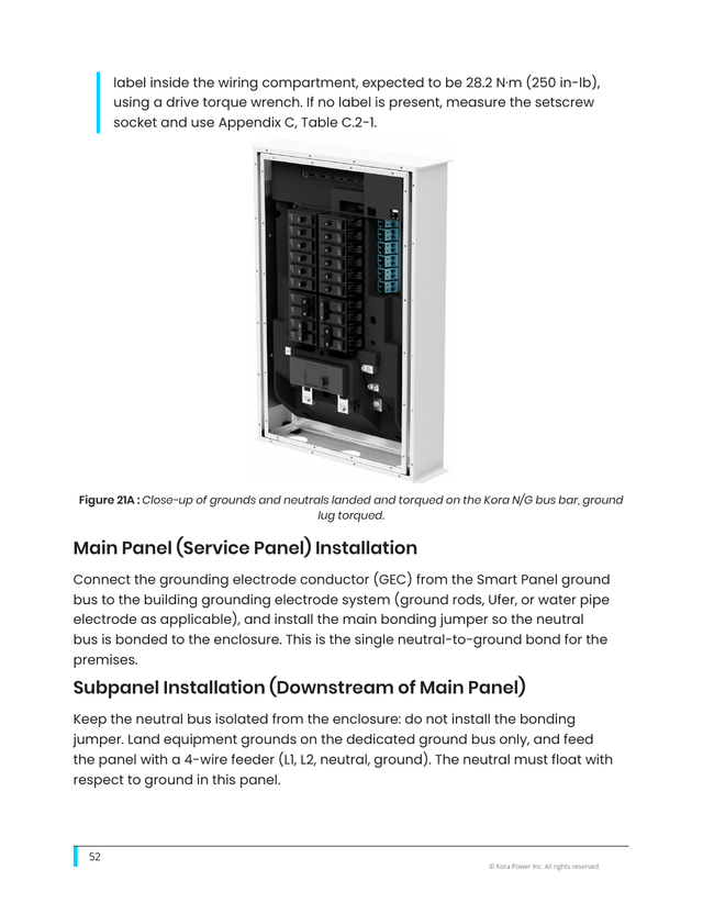 Kora installation manual page 52: 9.2 Source (Grid) Connection
