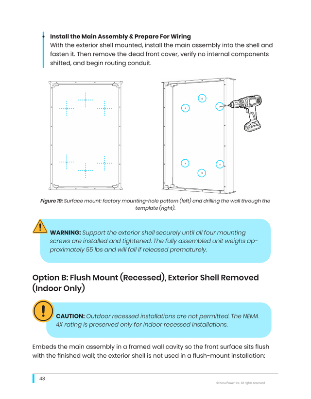 Kora installation manual page 48: 8.4 Mounting Template (Fig. 19)