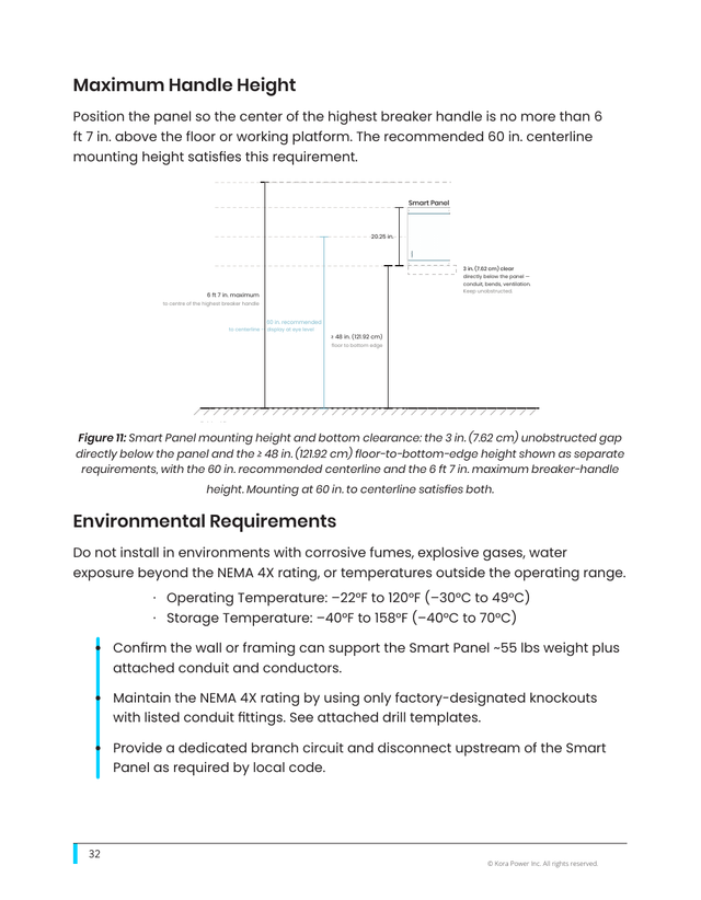 Kora installation manual page 32: 4.2 Smart Panel Mounting Height (Fig. 11)