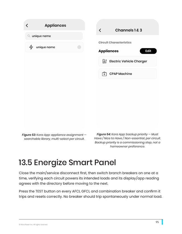 Kora installation manual page 95: 13.5 Energize the Smart Panel