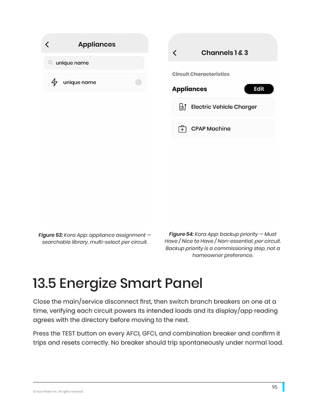 Kora installation manual page 95: 13.5 Energize the Smart Panel