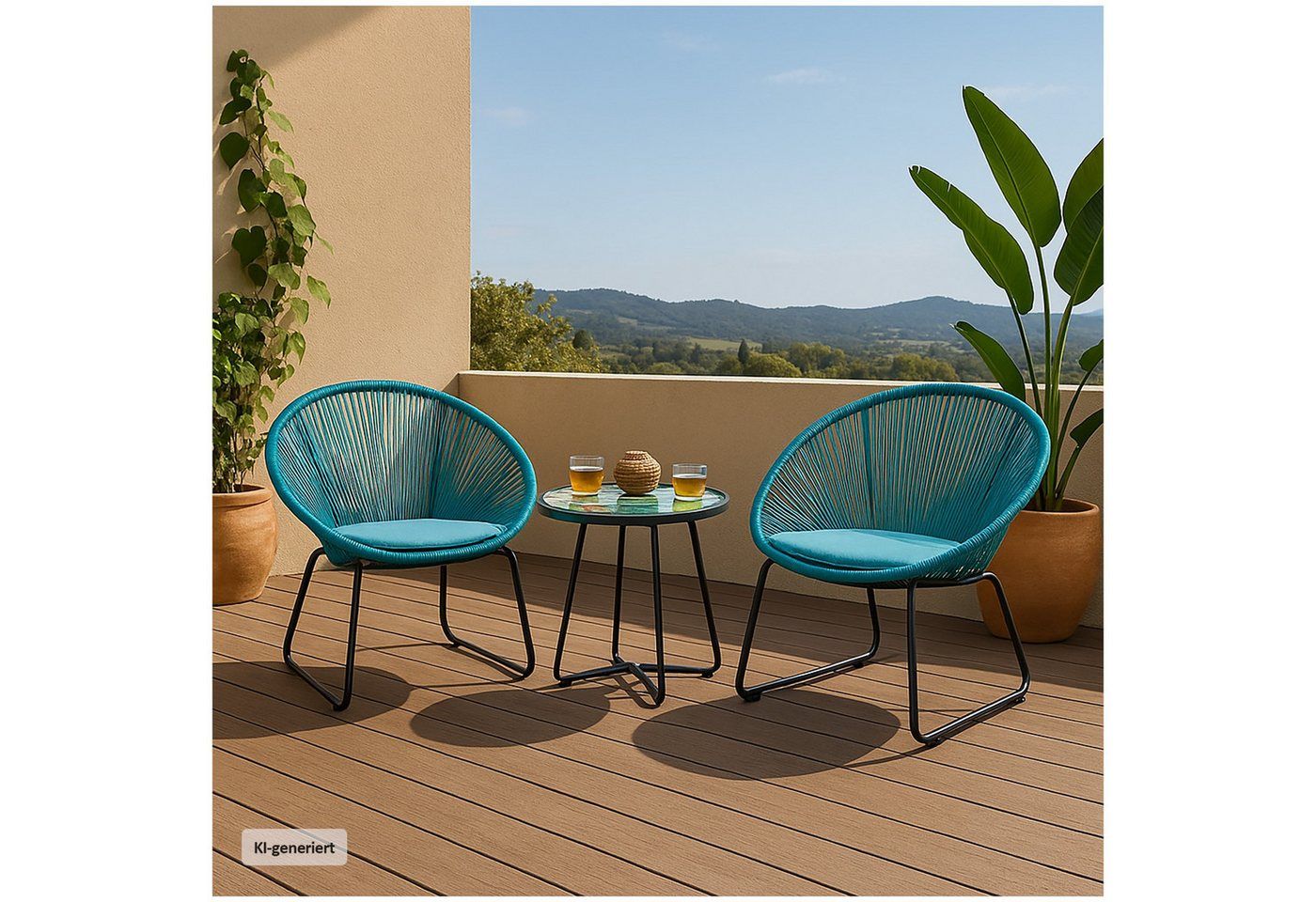HTI-Living Garten-Essgruppe Modernes Terrassenmöbel, (Set, 3-tlg., 2x Sessel, 1x Tisch, inkl. Sitzkissen), Gartenmöbel Loungegarnitur