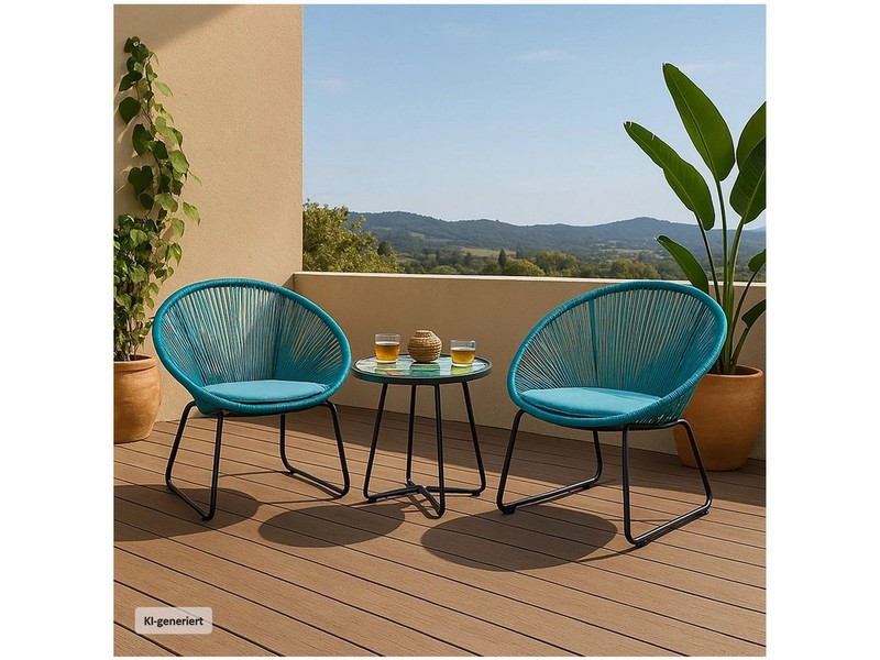 HTI-Living Garten-Essgruppe Modernes Terrassenmöbel, (Set, 3-tlg., 2x Sessel, 1x Tisch, inkl. Sitzkissen), Gartenmöbel Loungegarnitur