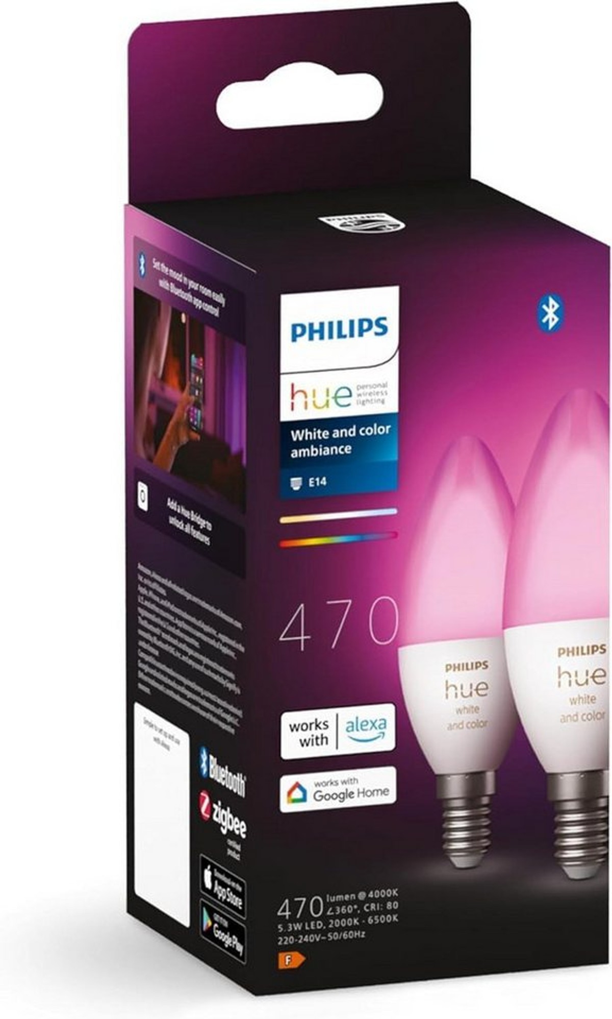 Philips Hue LED Lampe E14 2er Set 5,3W 320lm White Color Amb. Smarte Lampe