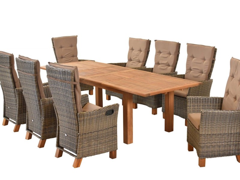 MERXX Garten-Essgruppe Toskana, (Set, 8 Sessel, 1 Doppelausziehtisch), 8 Sessel verstellbar durch Gasdruck, Tisch doppelt ausziehbar