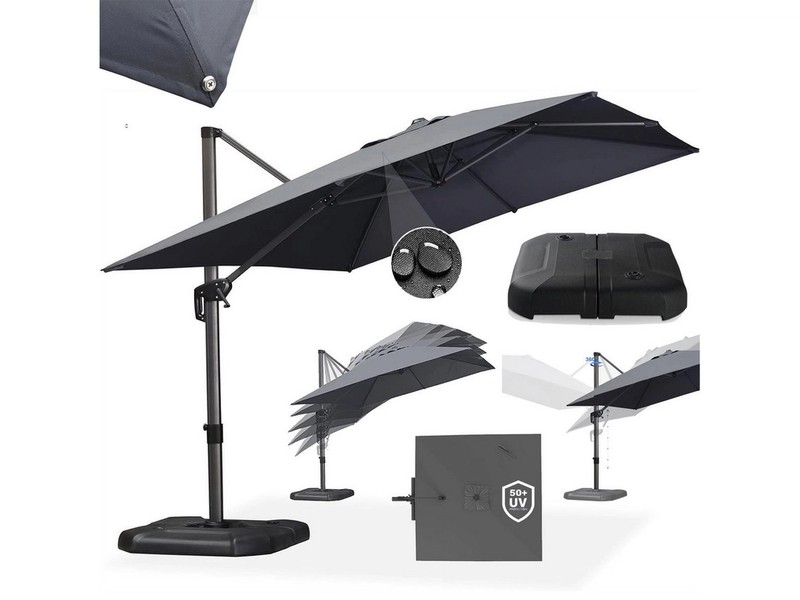PURPLE LEAF Sonnenschirm Rechteck Alu Außenbereich Ampelschirm mit Schirmständer, LxB: 350,00x270,00 cm, Set, 360°Rotation, Sonnenschutz UV50+, für Garten, Terrasse, Pool, Balkon