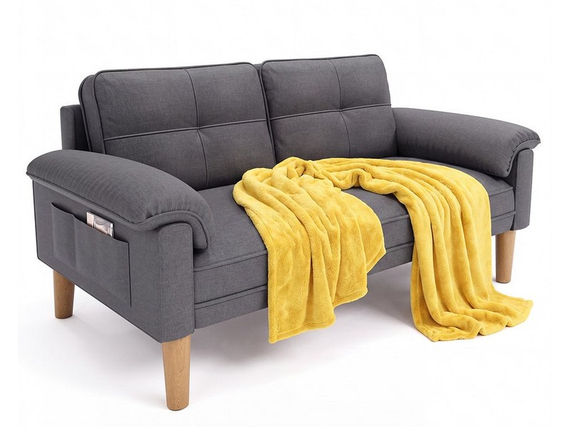 Blishom 2-Sitzer Sofa im Skandi-Design, kompakte Couch mit Holzfüßen, Polstersofa, Geeignet für kleine Apartments / Schlafzimmer., kleines Stoffsofa für Wohnzimmer