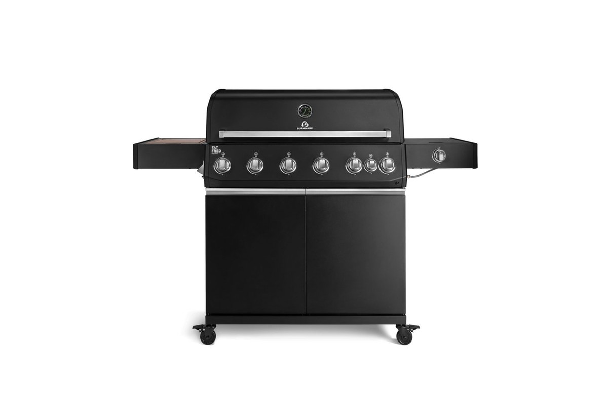 BURNHARD® Gasgrill 6-Brenner, 3,5 kW Edelstahl-Stabbrenner, Infrarot-Keramikbrenner, Heckbrenner, Seitenkochfeld, Gussrost, große Grillfläche, Piezo-Zündung – Fat FRED Deluxe