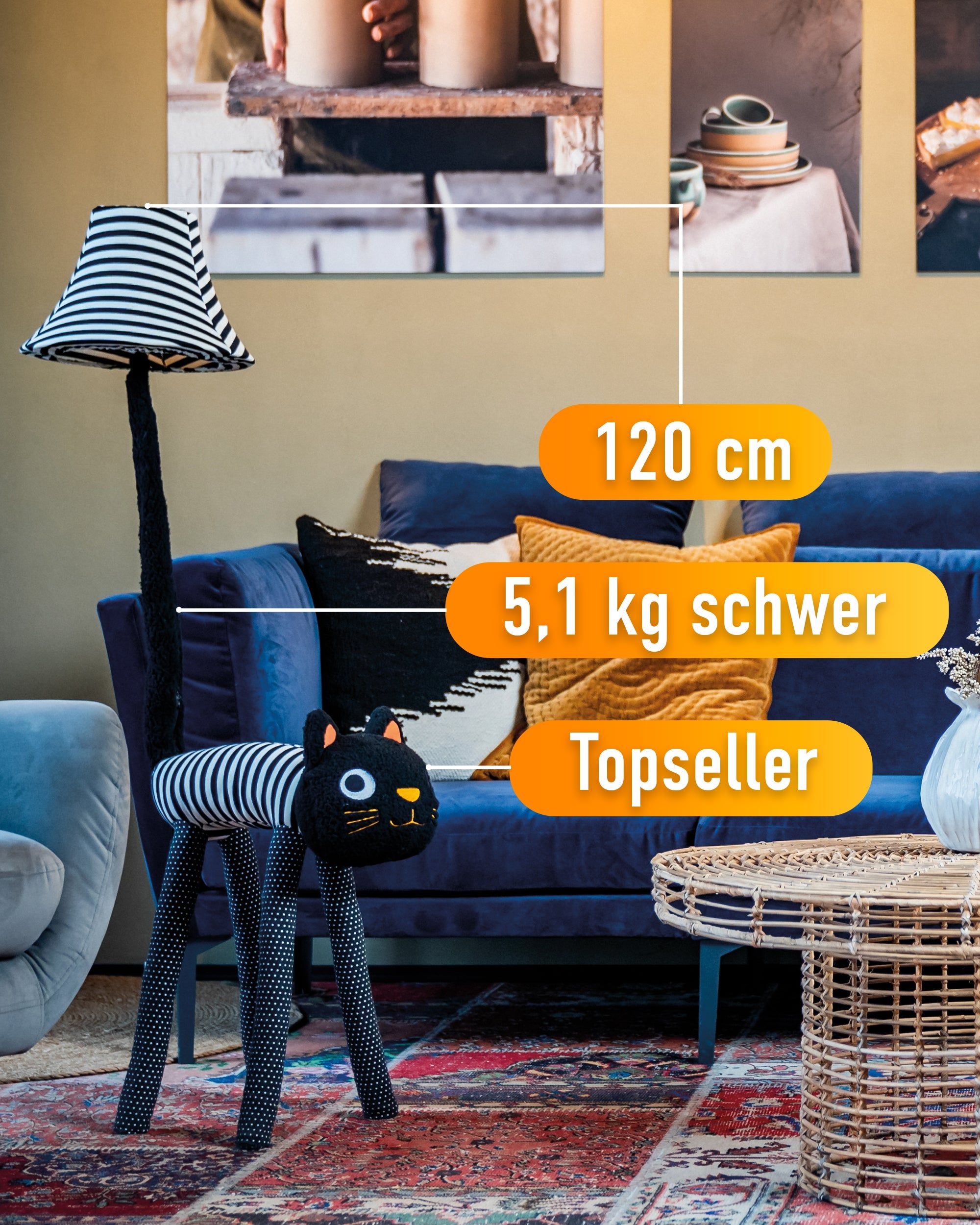 Luna – die Katzen-Stehlampe (120 cm)