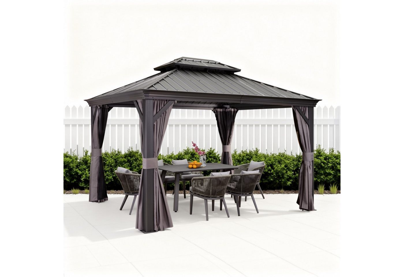 PURPLE LEAF Pavillon Alu Pavillon mit Hardtop Dach für Garten und Terrasse, Grau, Winterfester und wasserdichter Pavillon
