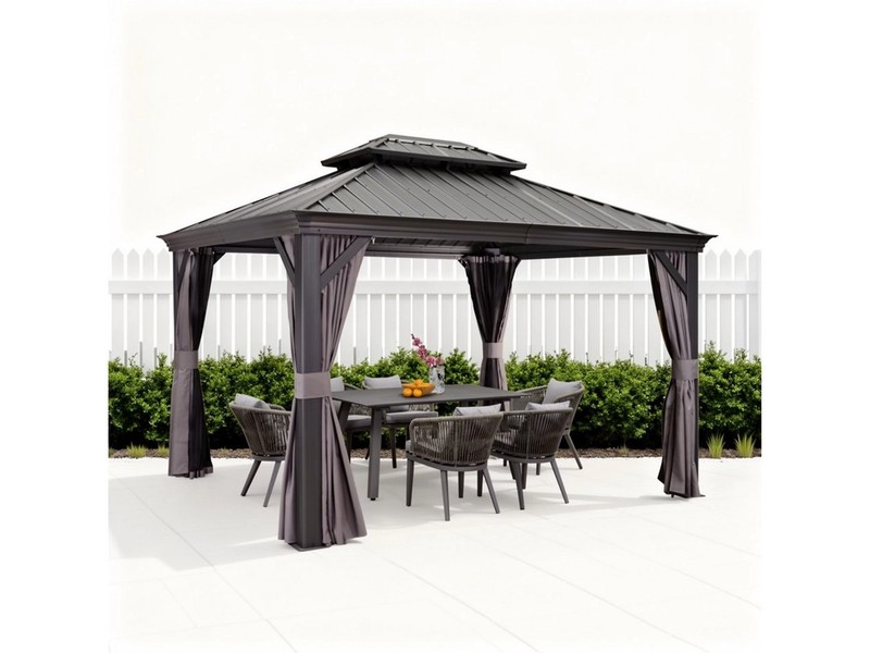 PURPLE LEAF Pavillon Alu Pavillon mit Hardtop Dach für Garten und Terrasse, Grau, Winterfester und wasserdichter Pavillon