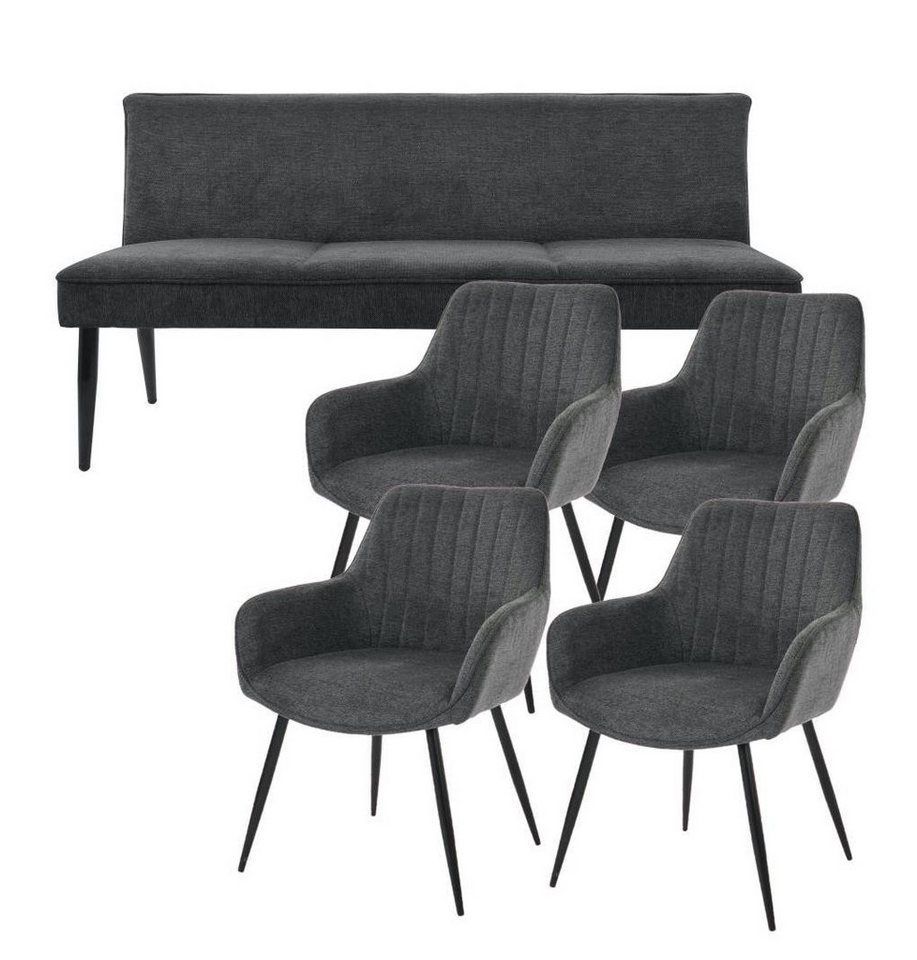 YOZI Sitzbank Sitzbank & Esszimmerstuhl Set, Dunkelgrau, Metallbeine schwarz (5-St)