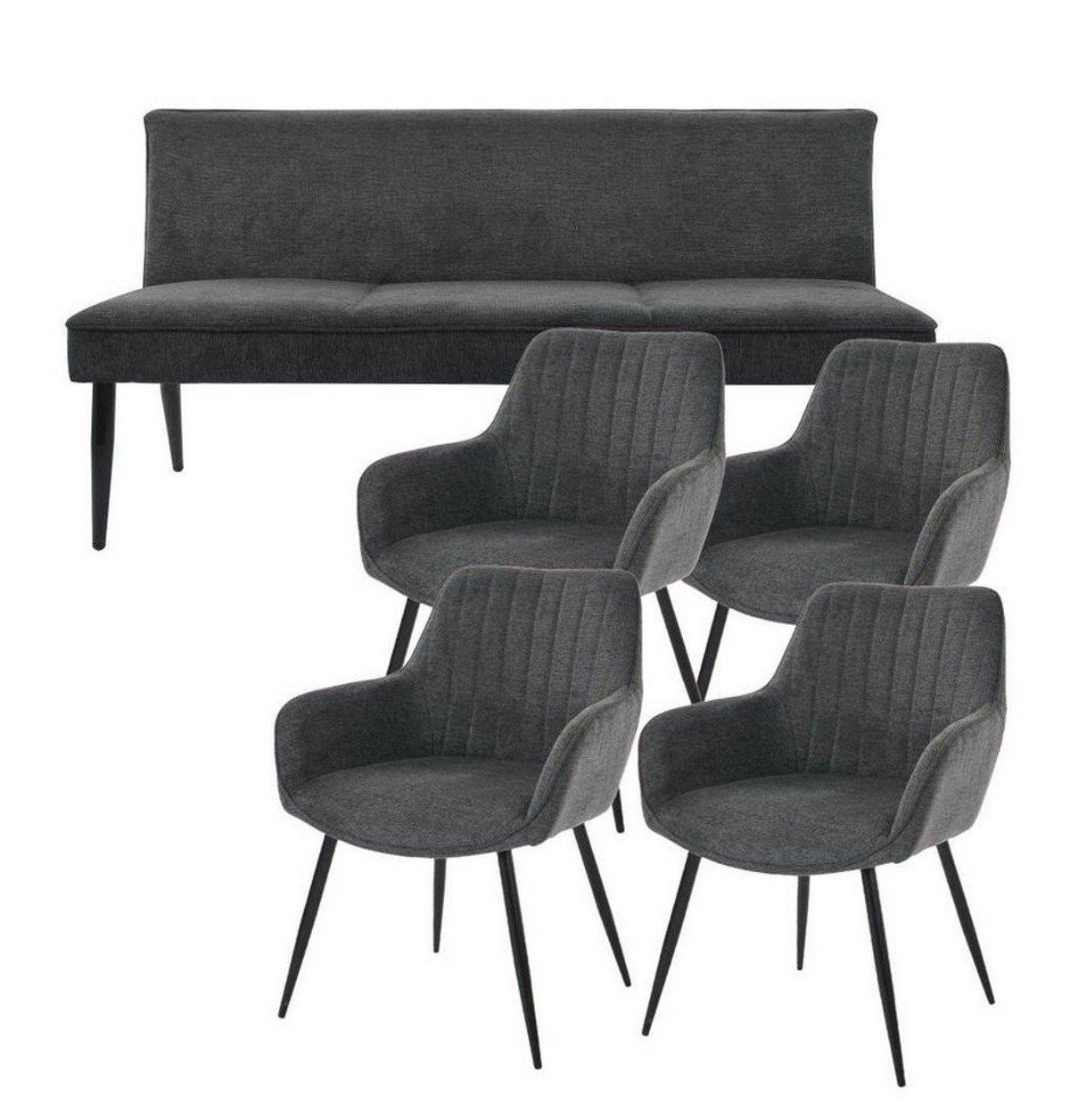 YOZI Sitzbank Sitzbank & Esszimmerstuhl Set, Dunkelgrau, Metallbeine schwarz (5-St)