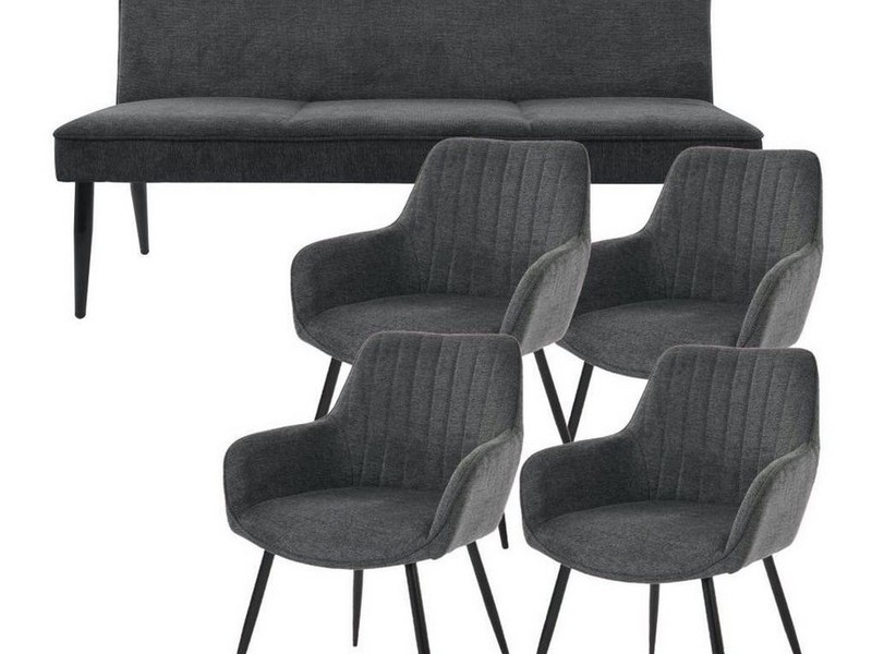 YOZI Sitzbank Sitzbank & Esszimmerstuhl Set, Dunkelgrau, Metallbeine schwarz (5-St)