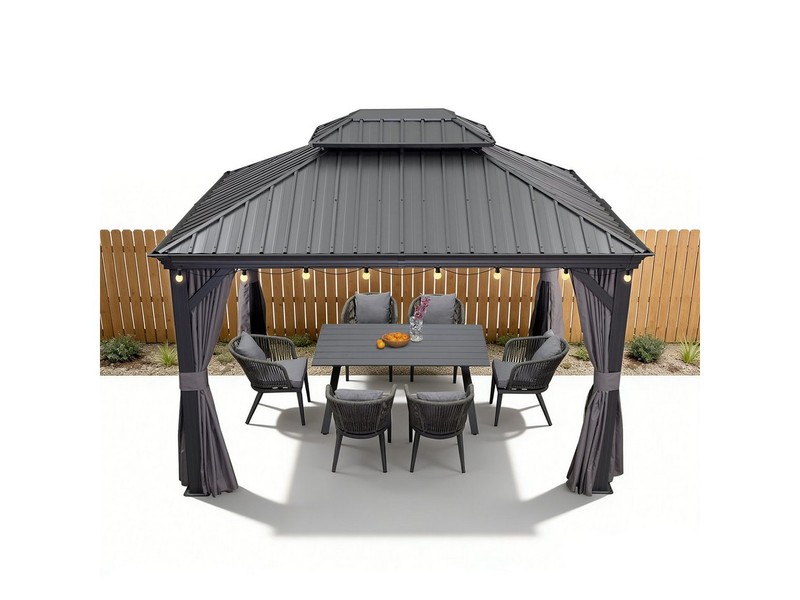 PURPLE LEAF Pavillon Hardtop Aluminium Gartenpavillon mit LED-Lichtern und Seitenteilen