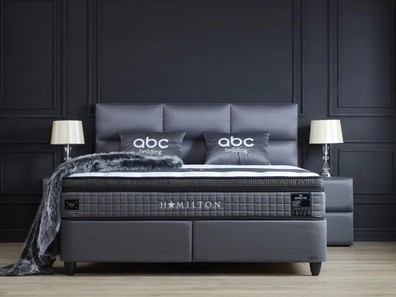 abc bedding Boxspringbett HAMILTON Voll-orthopädisches Komfortbett in Anthrazit, Funktionsbett mit Bettkasten, inkl. 2 Nachttischen