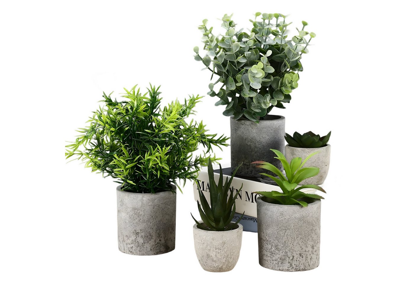 Kunstpflanze Deko Wohnzimmer 5er-Set Mini Kunstpflanzen Pflegeleicht, AKKEE, Geeignet für Wohnzimmer, Schlafzimmer, Büros, Arbeitszimmer und Cafés.