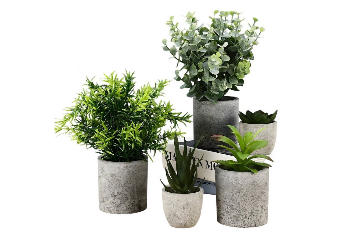 Kunstpflanze Deko Wohnzimmer 5er-Set Mini Kunstpflanzen Pflegeleicht, AKKEE, Geeignet für Wohnzimmer, Schlafzimmer, Büros, Arbeitszimmer und Cafés.