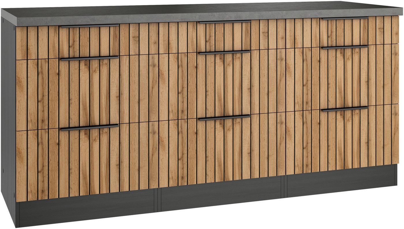 KOCHSTATION Unterschrank KS-Lagos Breite 180 cm, 3 Schubkästen, 6 Auszüge