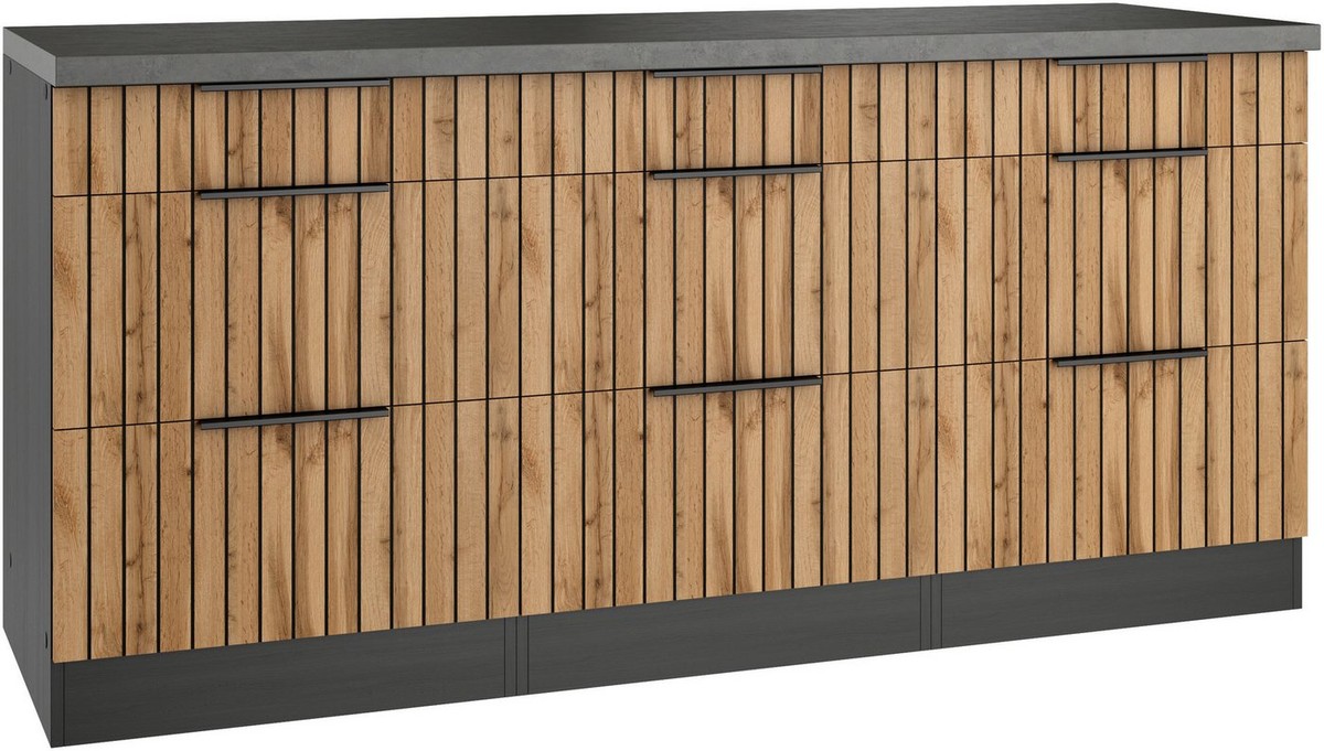 KOCHSTATION Unterschrank KS-Lagos Breite 180 cm, 3 Schubkästen, 6 Auszüge