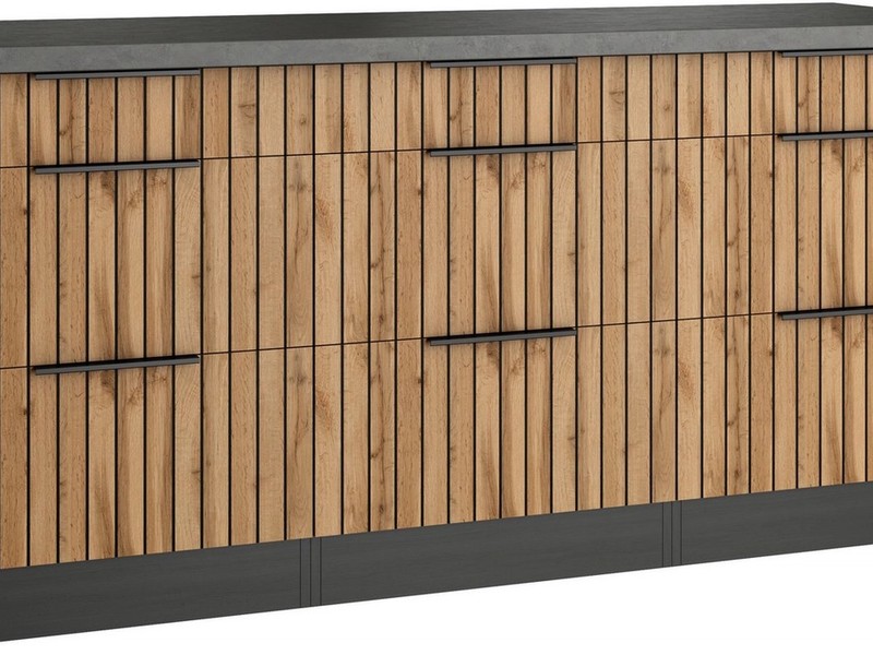 KOCHSTATION Unterschrank KS-Lagos Breite 180 cm, 3 Schubkästen, 6 Auszüge
