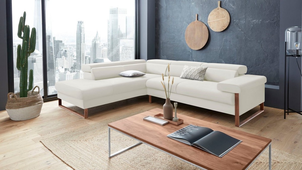 W.SCHILLIG Ecksofa finn, Designsofa mit tollem Sitzkomfort, bequem, L-Form, German Design Award 2016, Fußgestell Nussbaum natur, Breite 281 cm