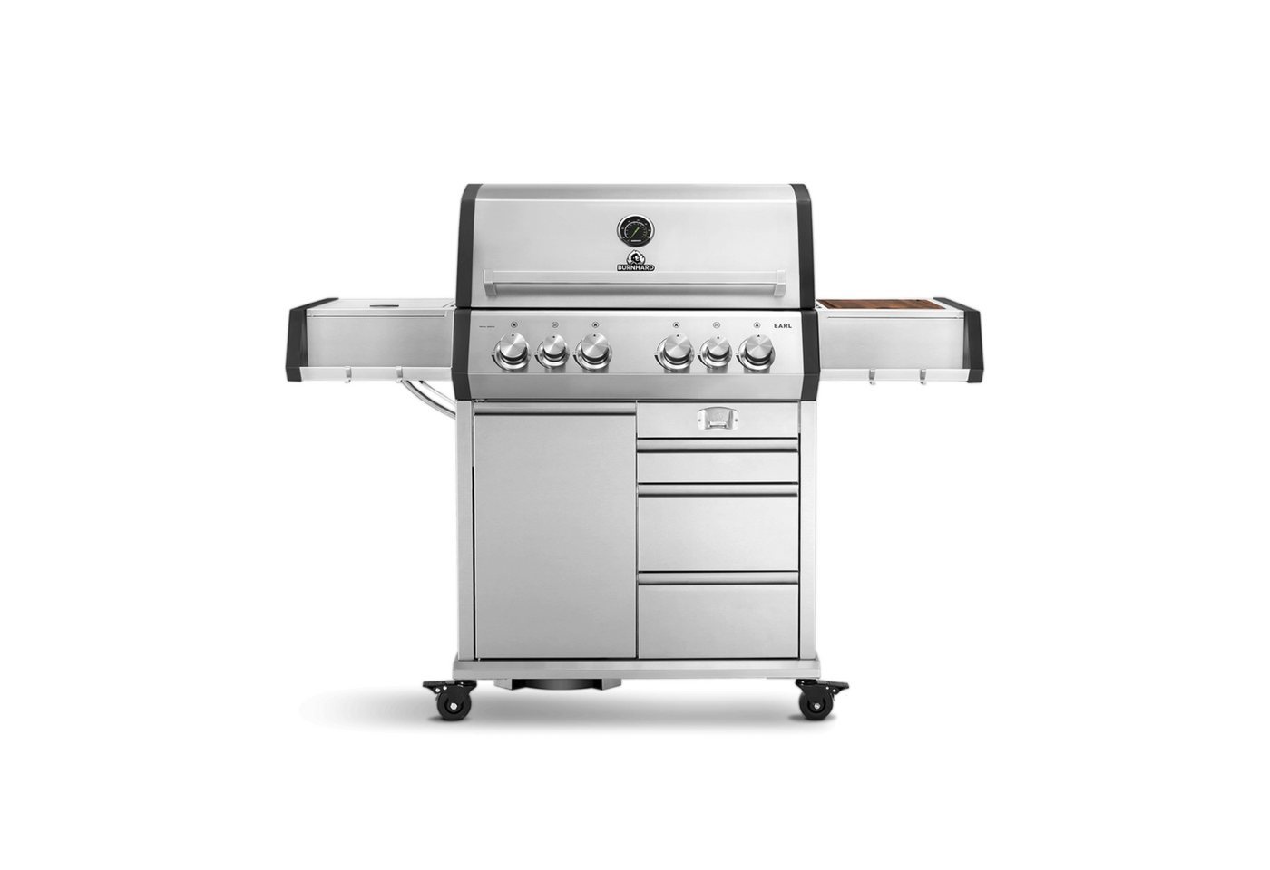 BURNHARD® Gasgrill 4-Brenner inkl. Heckbrenner, mit Gusseisen Grillrost, inkl. stabiler Abdeckhaube, Seitenkochfeld mit Infrarot Keramikbrenner - Big EARL, #945984