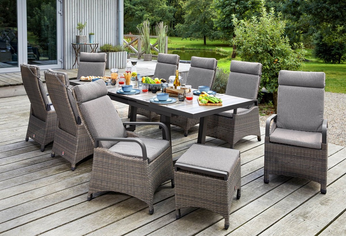 LC Garden Garten-Essgruppe Komido« Dining Set I Sitzgruppe Gartenset omega braun, (Set, 7-tlg), ausziehbarer Tisch