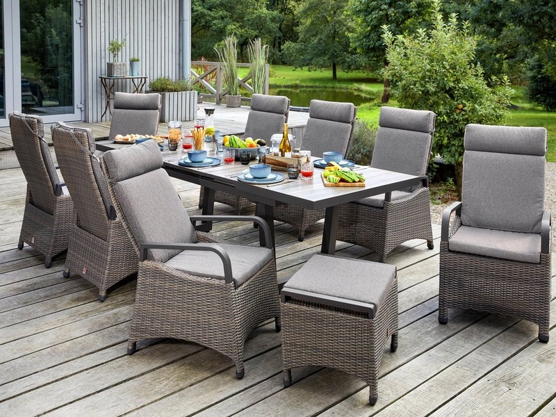 LC Garden Garten-Essgruppe Komido« Dining Set I Sitzgruppe Gartenset omega braun, (Set, 7-tlg), ausziehbarer Tisch