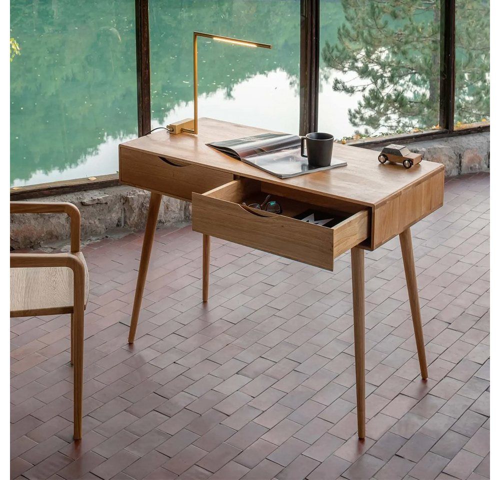 Mobello Schreibtisch Massiver Eichenholz Bürotisch, Moderner Computertisch & Holztisch, 110x50x80 cm