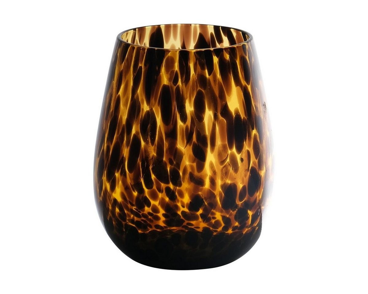 INNA-Glas Kerzenhalter Bauchiges Teelichtglas Russell, Leopardenmuster, brau
