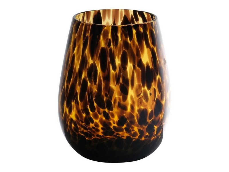 INNA-Glas Kerzenhalter Bauchiges Teelichtglas Russell, Leopardenmuster, brau