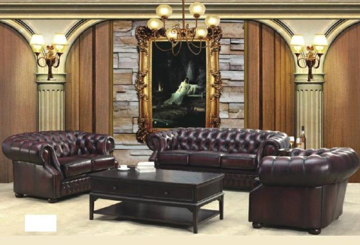 JVmoebel Chesterfield-Sofa Sitzgruppe Oxford aus echtem Leder mit Chesterfield-Design, Set, Made in Europa