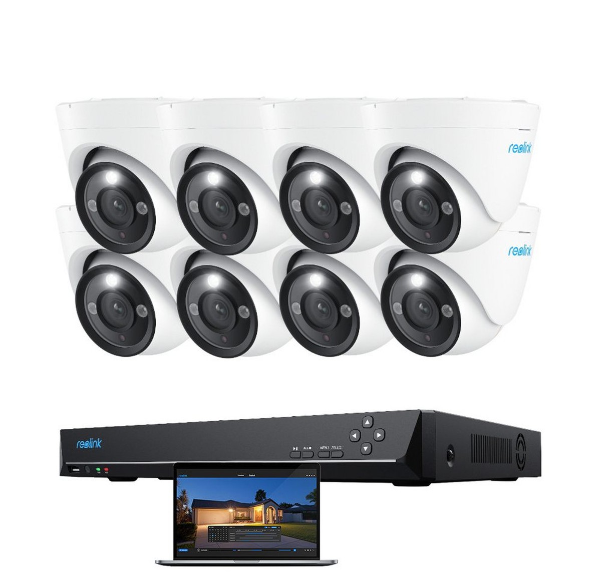 Reolink Überwachungskamera PoE 12 MP Ultra HD (Außenbereich, Innenbereich, 16-Kanal NVR mit 4TB HDD und 8 Dome Kameras, Zwei-Wege-Audio,Farb-Nachtsicht,Dauernde 24/7 Aufzeichnung)