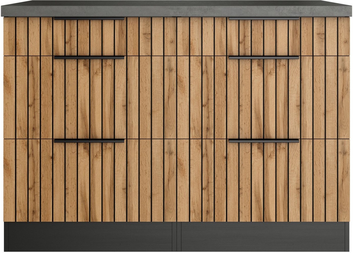 KOCHSTATION Unterschrank KS-Lagos Breite 120 cm, 2 Schubkästen, 2 Auszüge