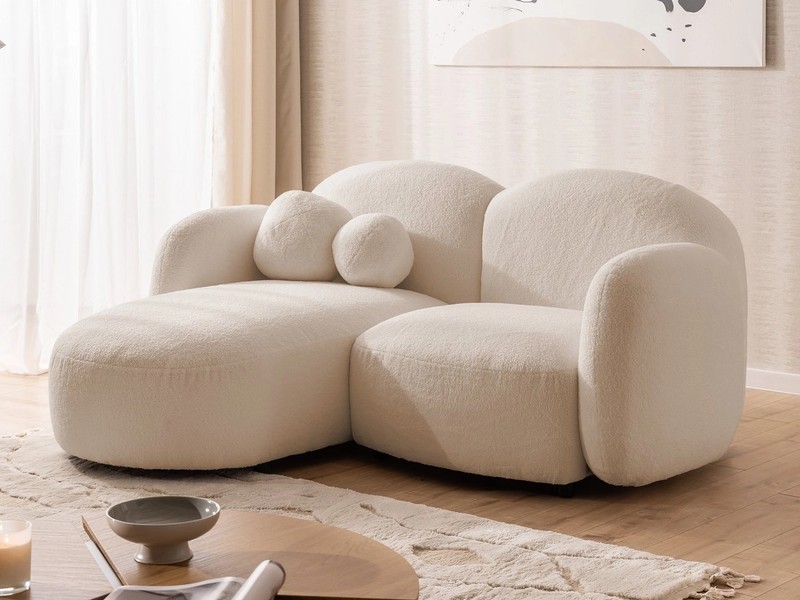 S-Style Möbel Ecksofa Nuvola aus Bouclé-Stoff mit abgerundetem Design und hohem Sitzkomfort, mit Wellenfederung