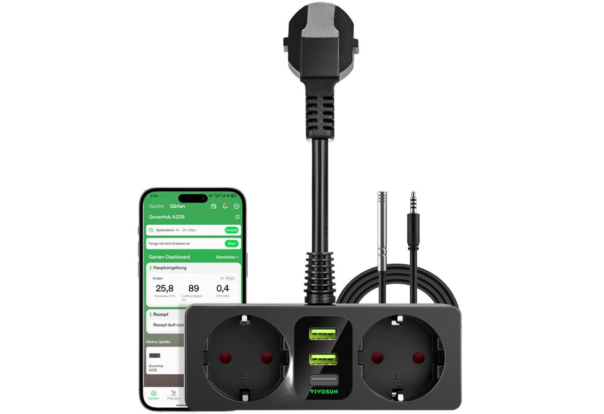 VIVOSUN Vivosun GrowHub Outlet Controller A22 Smarte Zweifach-Steckdosenleiste, Smart Plug Thermostat mit App Steuerung