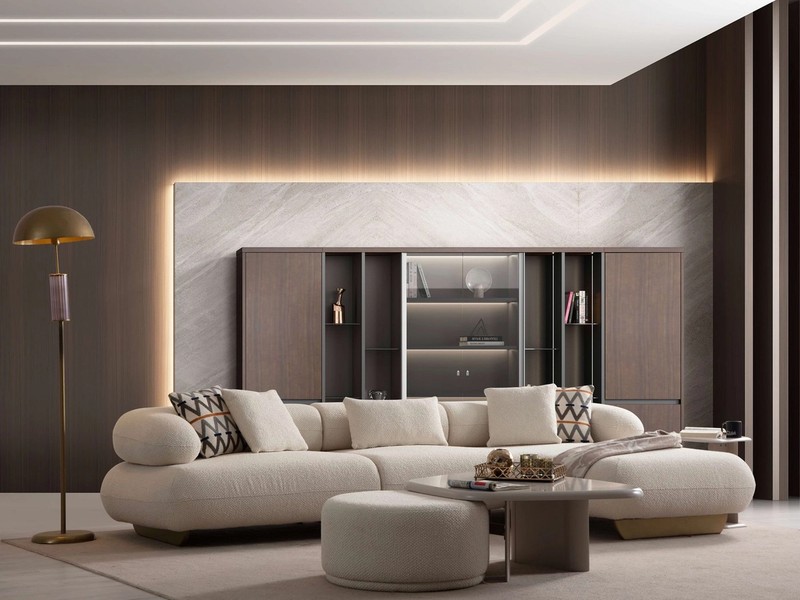 Bermo Home Ecksofa Gloria Ecksofa Bouclé Creme L-Form Sofa mit Schlaffunktion, Einzelsofa, Design Sofa im modernen Stil mit hochwertiger Materialien