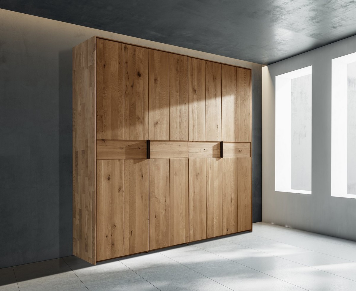 Home affaire Kleiderschrank Huven aus Massivholz Eiche im Scandi Stil – geräumig mit viel Stauraum Zeitlos & langlebig, 5 Breiten & mehrere Ausführungen, H: 218 cm