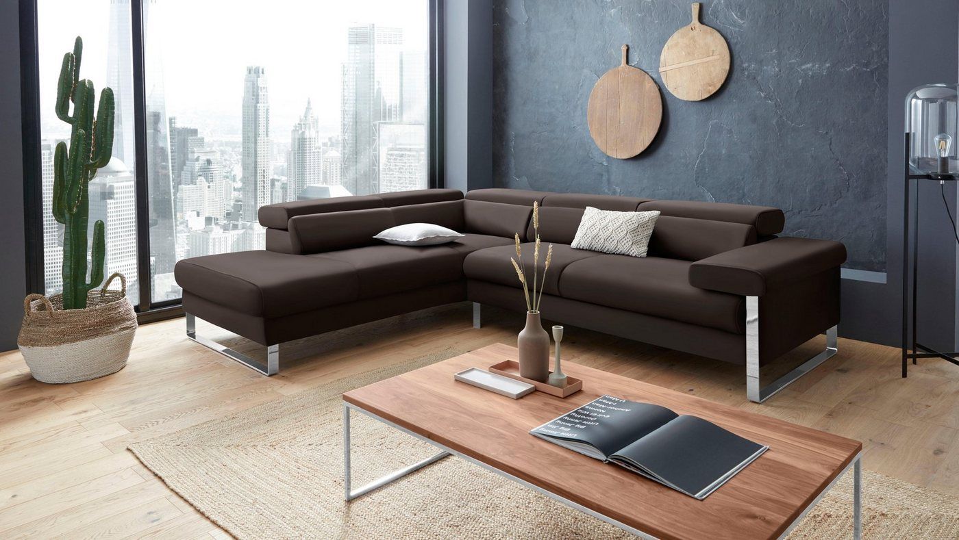 W.SCHILLIG Ecksofa finn, toller Sitzkomfort, L-Form, hochwertige Verarbeitungsdetails, German Design Award 2016, Fußgestell Chrom glänzend, Breite 281 cm