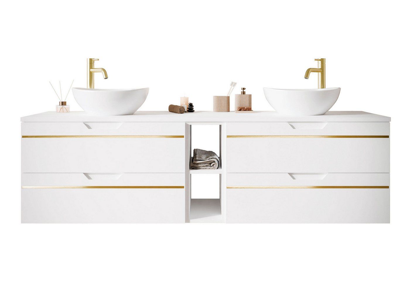 Lookway Badmöbel-Set OPIUM III 140 cm Hängeschrank mit Waschbecken & Regal, 140x50x46 cm