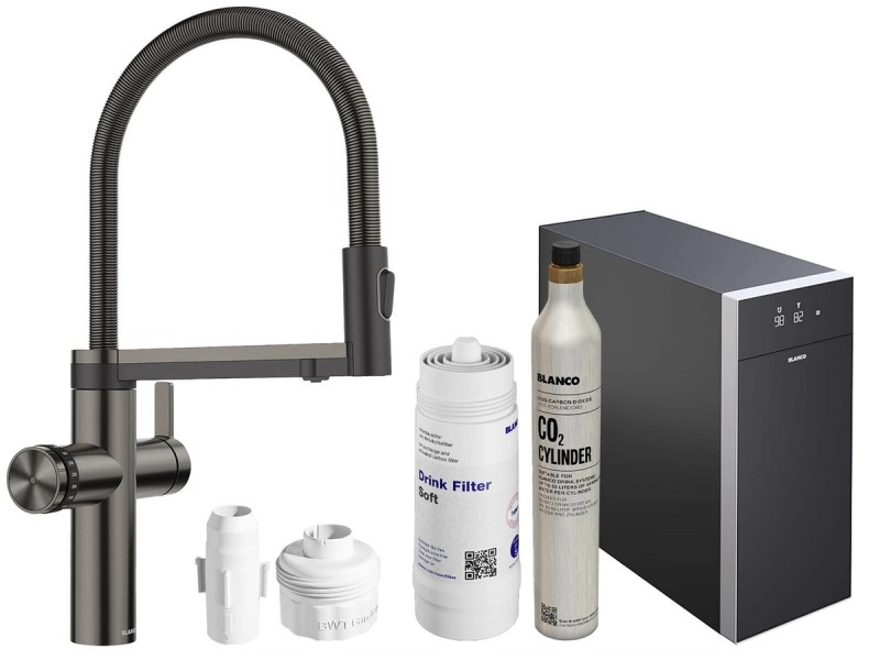 Blanco Küchenarmatur Trinkwasserarmatur Choice Icona + Kühl- & CO₂-Einheit Choice.All 6 in Armatur, Sprudel, kochend, still, gefiltert, 2 Auslässe