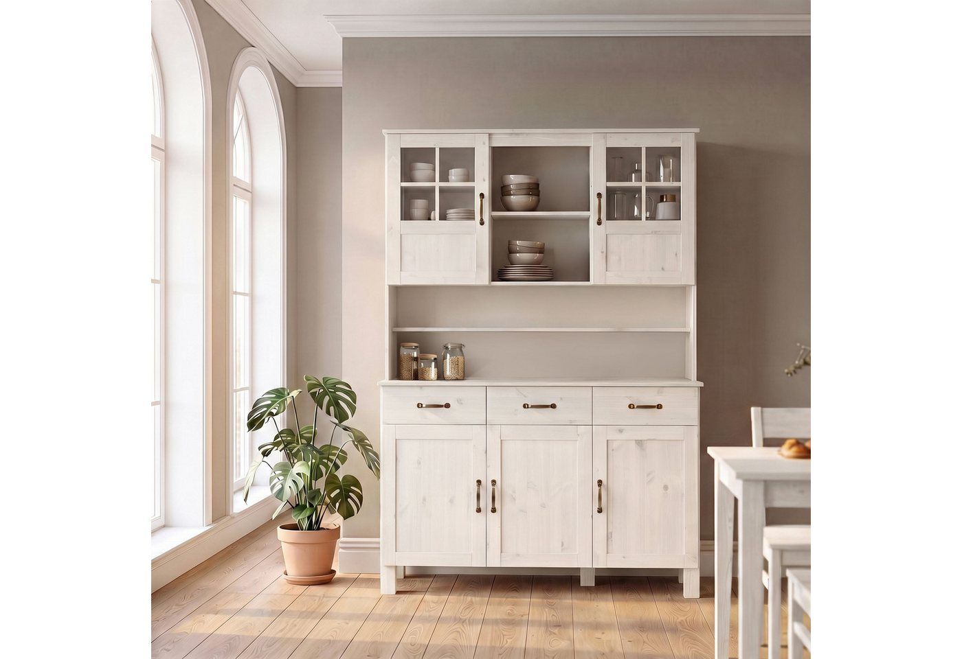 Home affaire Küchenbuffet Alby Breite 125 cm, 2 Glastüren, 2 Schubladen