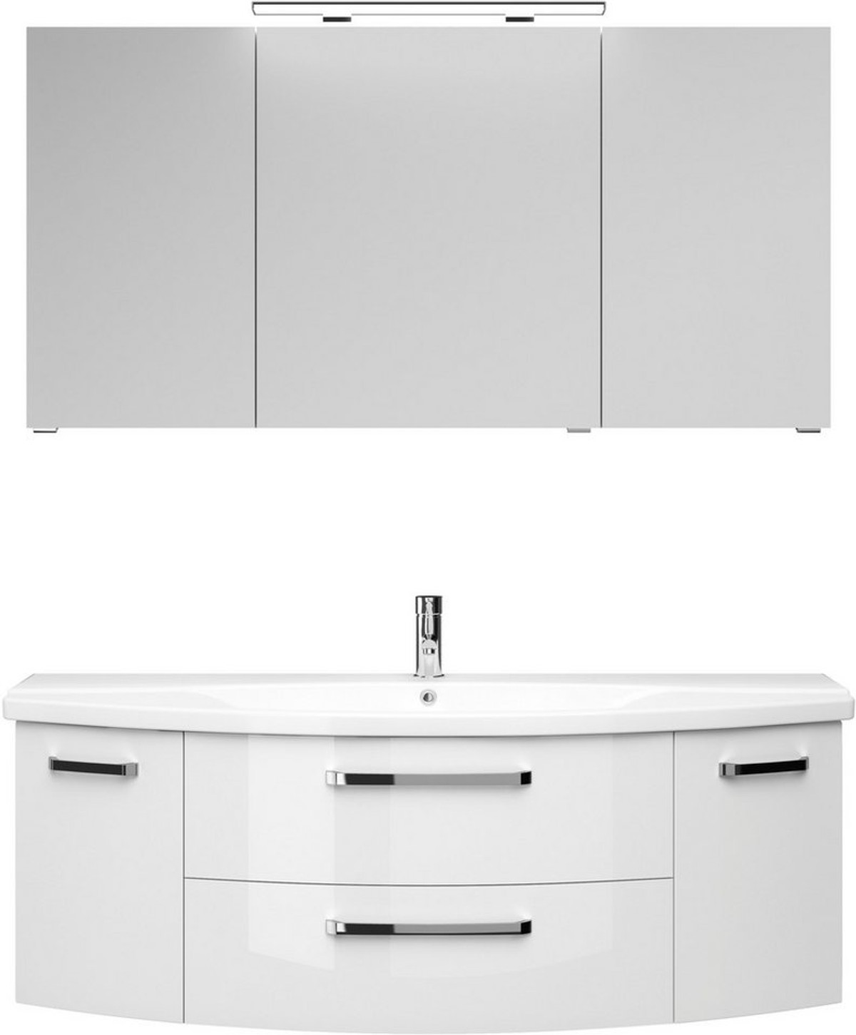 Saphir Badmöbel-Set Serie 4010 2-teilig Keramik-Waschtisch mit LED-Spiegelschrank, (Set), Badezimmer Set 144 cm breit, inkl. Türdämpfer, 5 Türen, 2 Schubladen