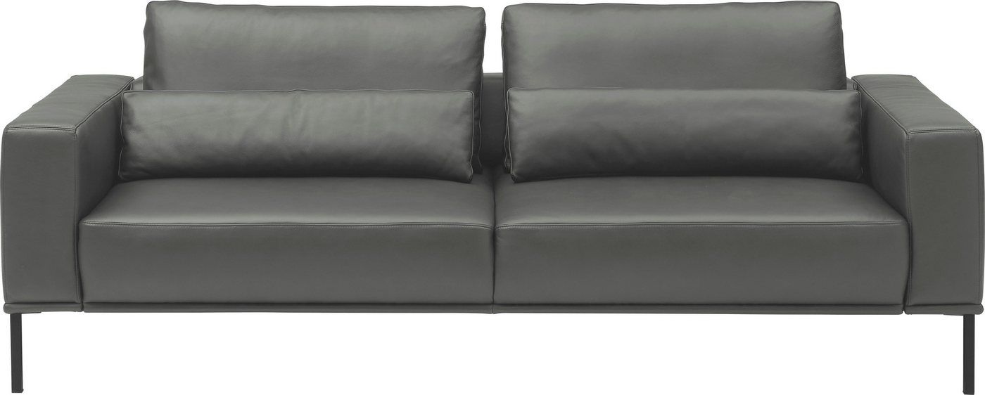 Musterring 2,5-Sitzer JustB!PM100, 202 cm breit, aus hochwertigem Leder, wahlweise mit Nierenkissen und mot. Sitzauszug, Metallfuß in schwarz