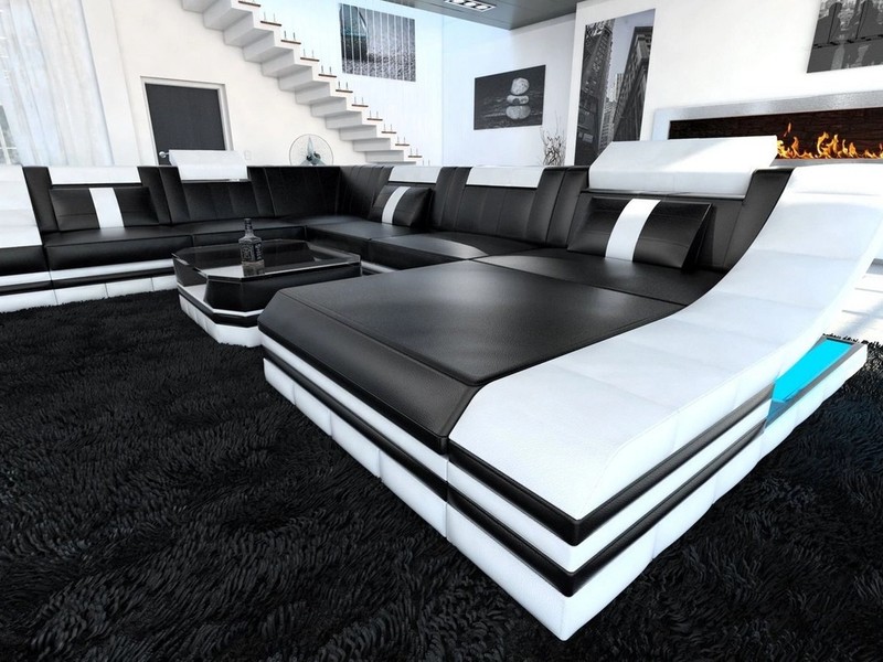 Sofa Dreams Wohnlandschaft Ledercouch Sofa Leder Turino XXL U Form Ledersofa, Couch, mit LED, wahlweise mit Bettfunktion als Schlafsofa, Designersofa