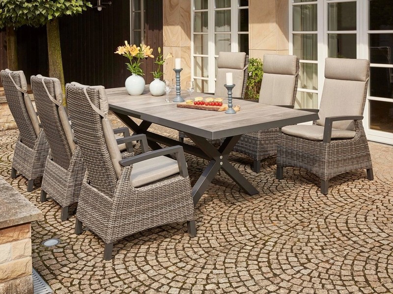 Siena Garden Garten-Essgruppe Corido, (7-tlg., 6 Sessel: 72x61x109 cm, Tisch Sincro: 200/260x100x77 cm,inkl. Auflagen), Aluminium, verstellbar, ausziehbar, geeignet für 6 bis 8 Personen